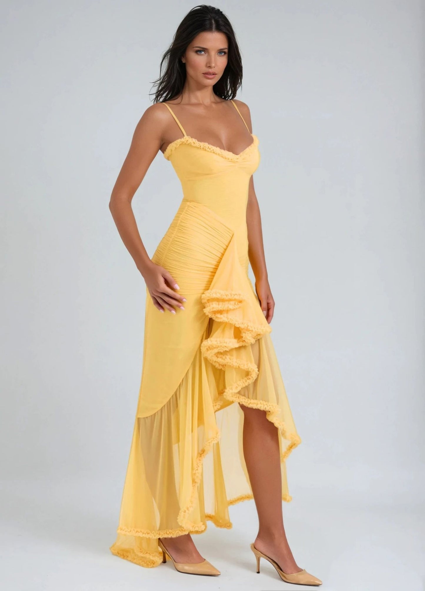 Solene Ruffle Maxi Dress - Yellow
