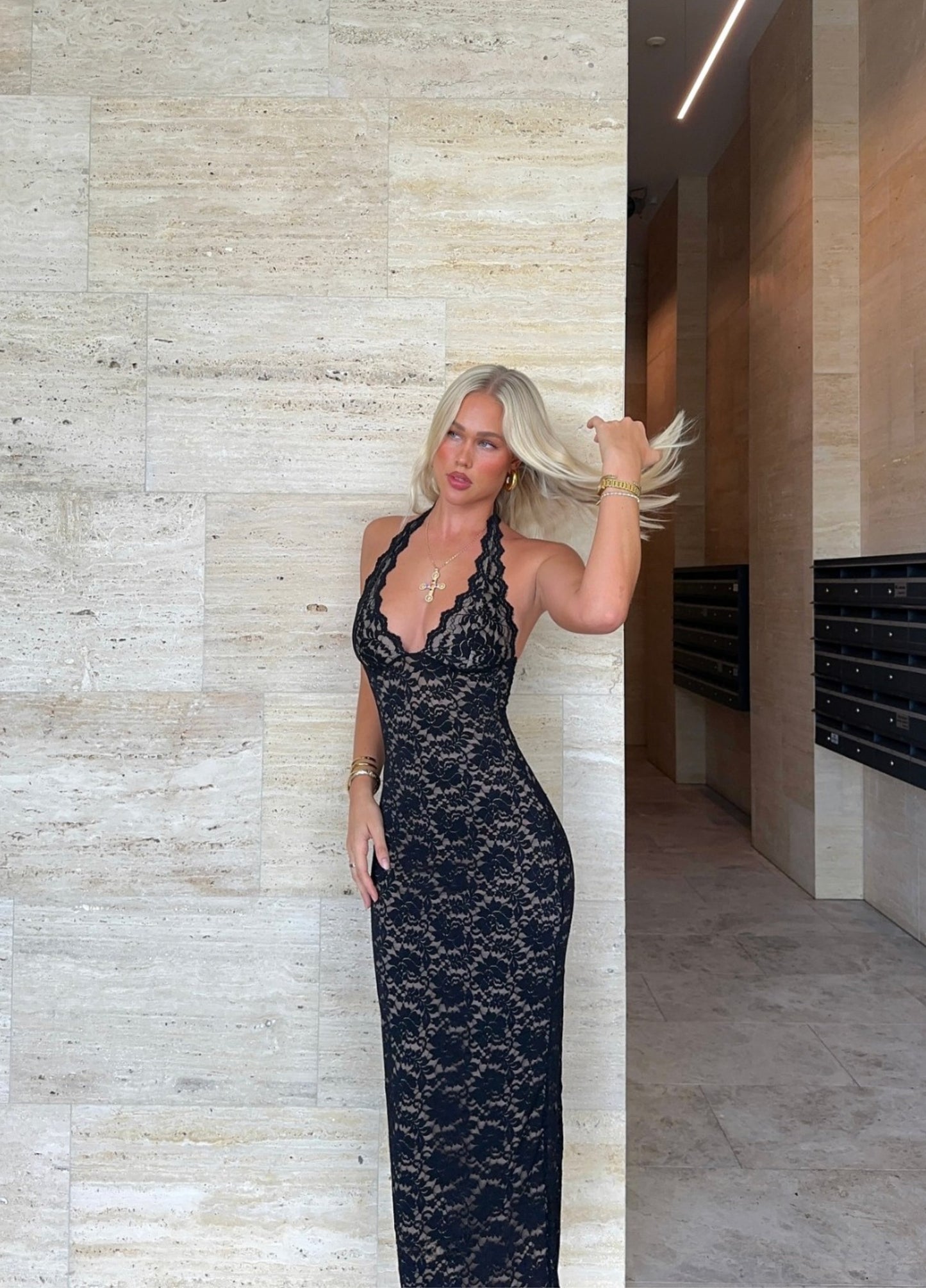 Soraya Lace Maxi Dress - Black