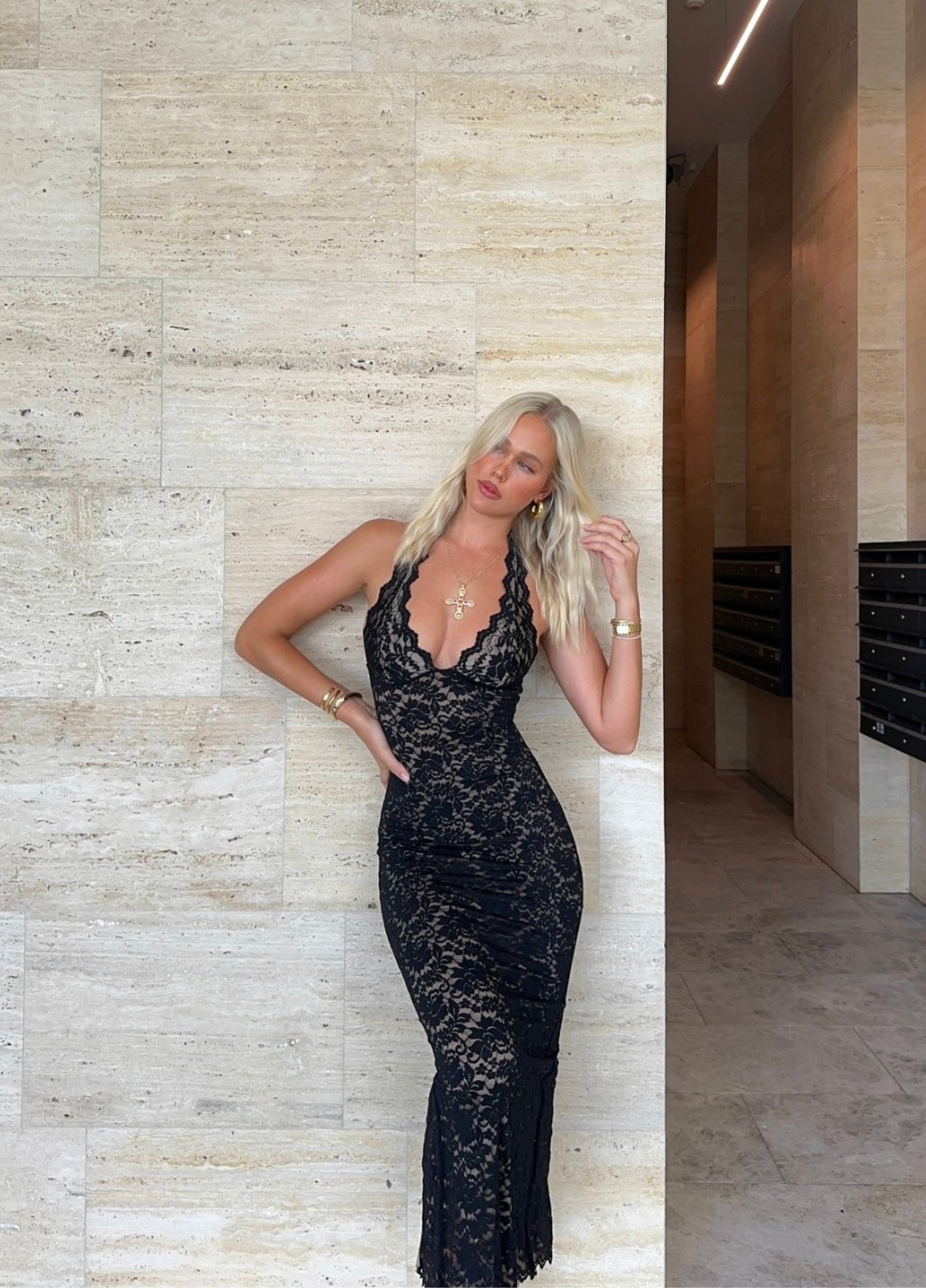 Soraya Lace Maxi Dress - Black