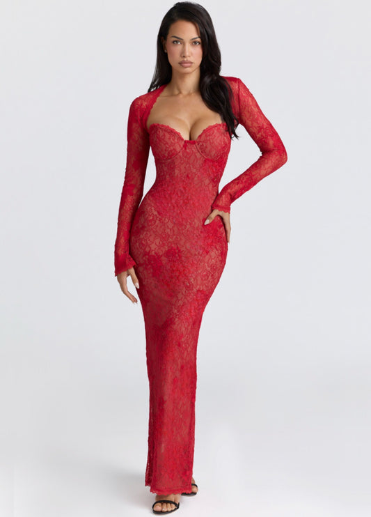 Vesper Lace Maxi Dress - Red