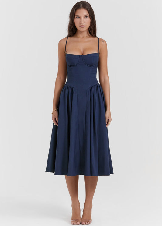 Vivara Corset Midi Dress - Navy